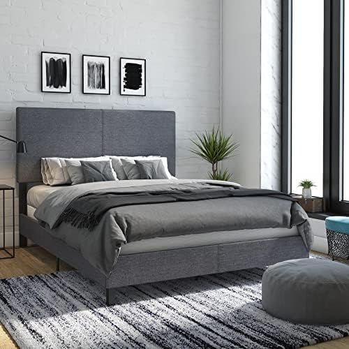 DHP Janford Upholstered Platform Bed with Modern Vertical Stitching on Rectangular Headboard, Queen, | Amazon (US)