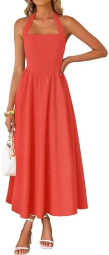 ZESICA Women's Summer Sleeveless Halter Midi Dress 2026 Off Shoulder High Waist Flowy Beach Weddi... | Amazon (US)