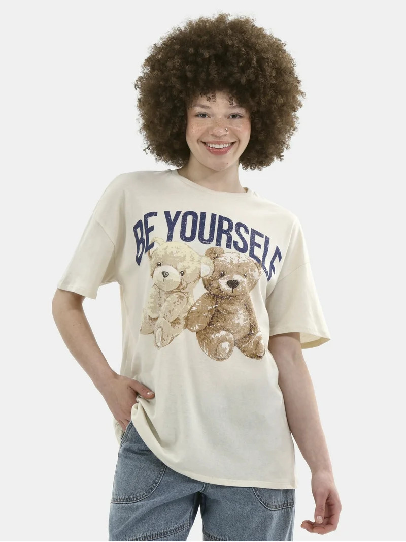 No Boundaries Washed Graphic Boyfriend Tee, Women's | Walmart (US)