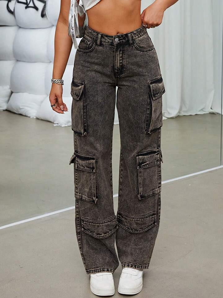 SHEIN ICON Flap Pocket Side Cargo Jeans | SHEIN