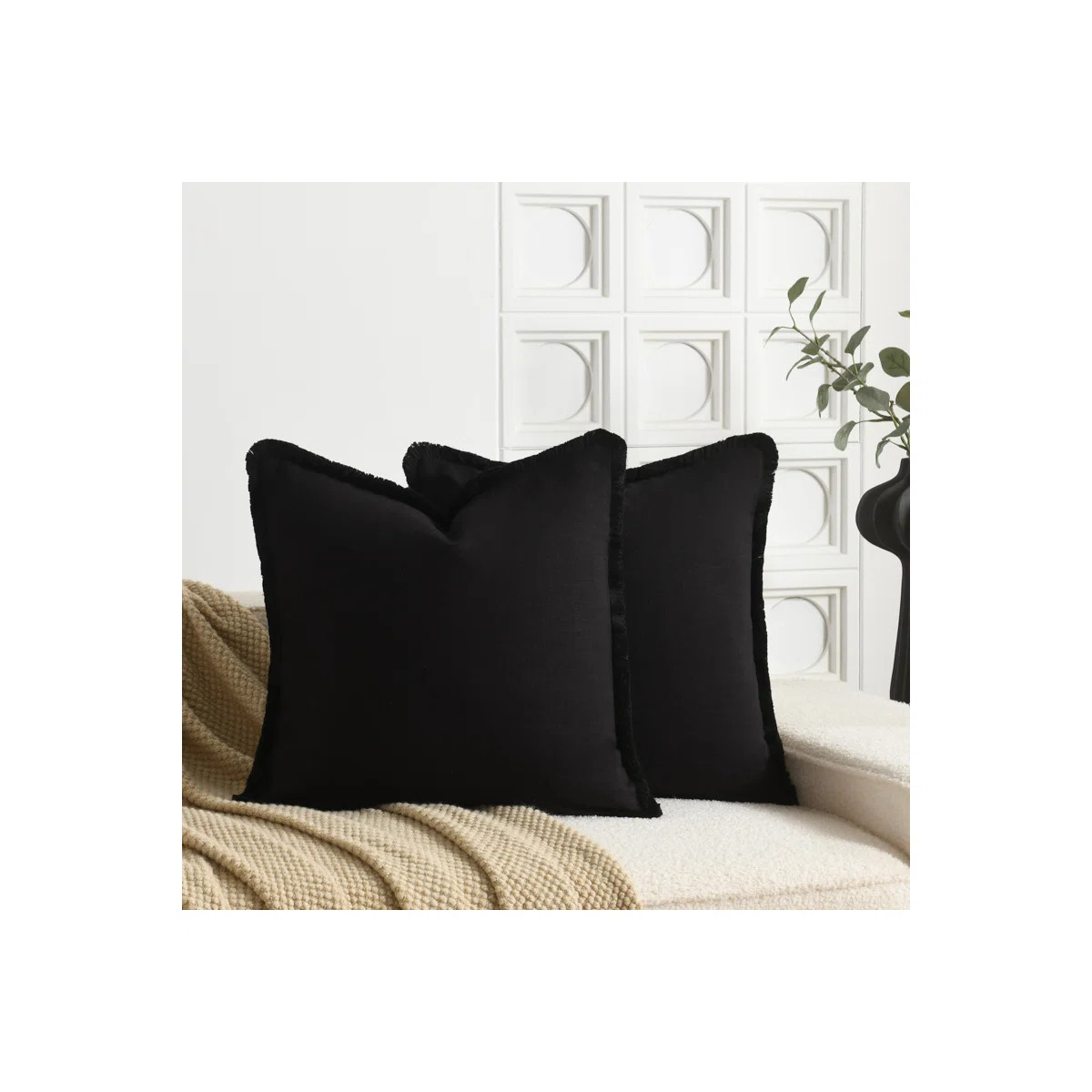 Washed Linen Textured Boho Farmhouse Pillow Cover With Tassels Edge (Set of 2) | Wayfair North America