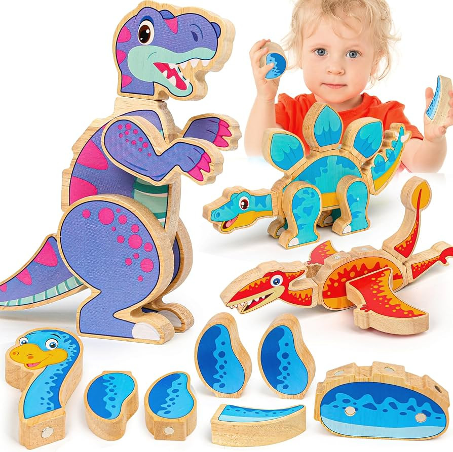 Dinosaur Toys for Kids 3-5,Wooden Magnetic Dino Take Apart Building Blocks Toys for Fine Motor Sk... | Amazon (US)
