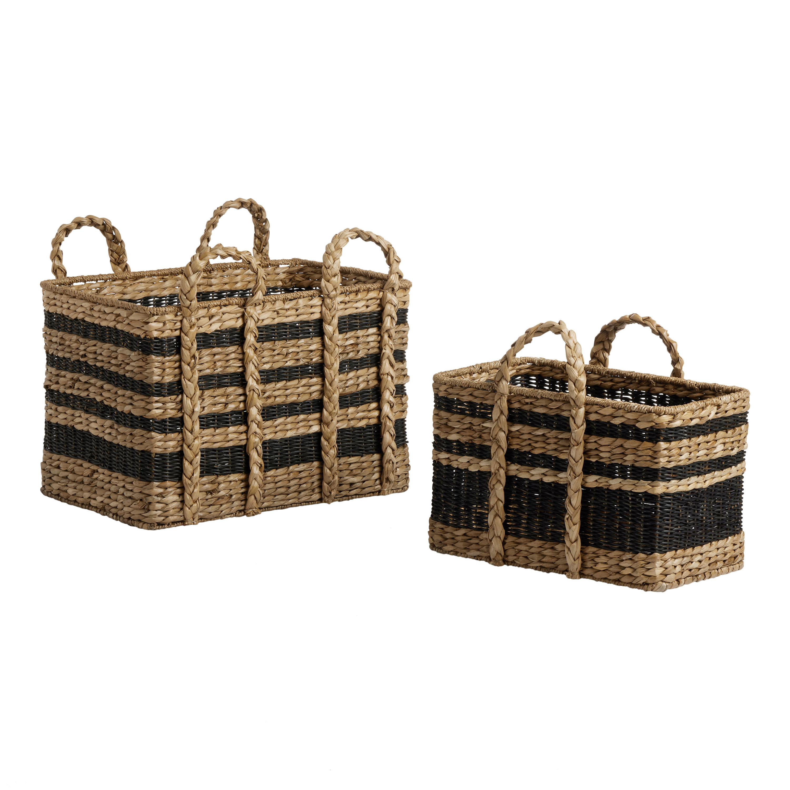 Dita Rectangular Black And Natural Striped Woven Basket | World Market