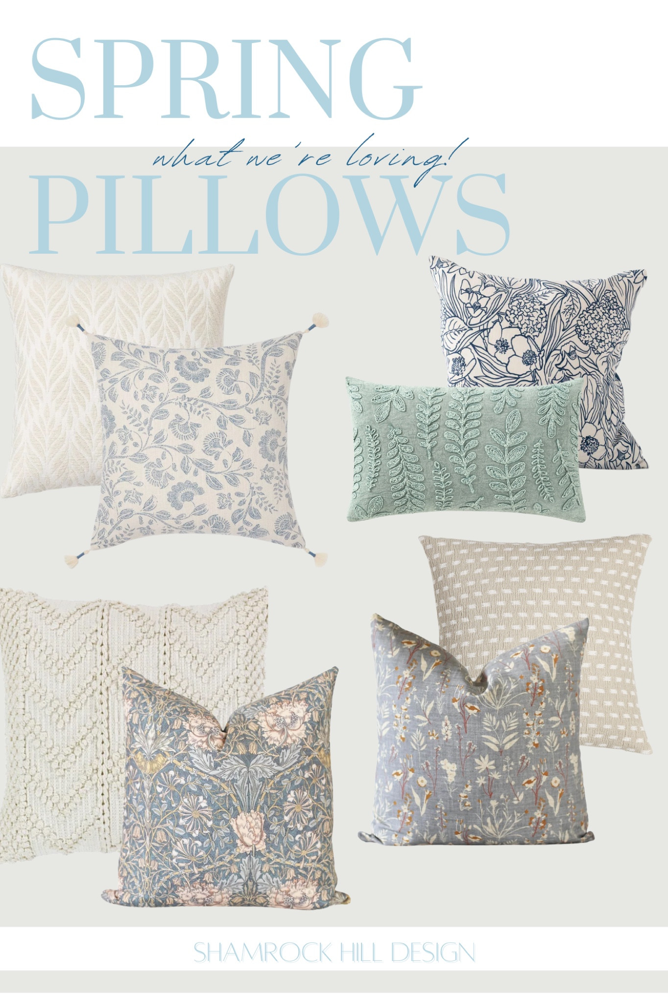 We are absolutely loving these pillows for Spring! Bright throw pillows will bring much needed life to a room. Textures like fringe, woven fabrics and wooden objects can balance a room and bring warmth. Pay attention to colors that complement each other like blues and creams and greens. 

#LTKSeasonal #LTKsalealert #LTKhome