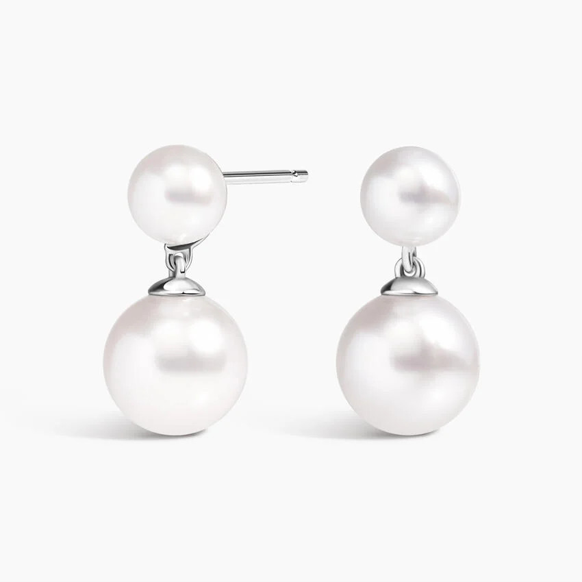 Double Freshwater Cultured Pearl Drop Earrings in Silver | Brilliant Earth