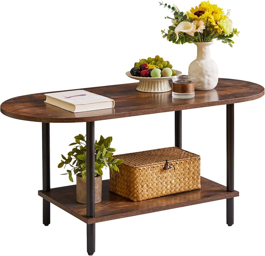 Aibiju Rustic Coffee Table Small Coffee Table, TV Centre Table Stand 35 * 16 * 17", 2-Tier Oval W... | Amazon (US)