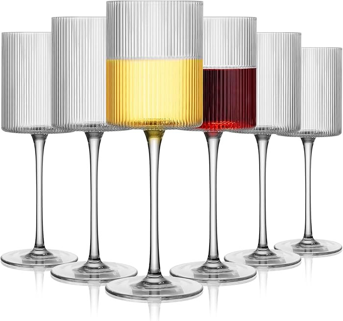 Ribbed Square Wine Glasses Set of 6, Vintage 13Oz White Red Wine Glass, Hand Blown Crystal Wine G... | Amazon (US)
