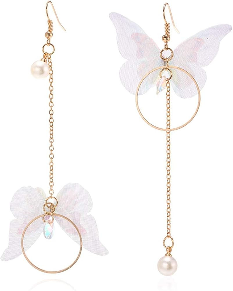 Vintage Asymmetrical Long Butterfly Wings Dangle Drop Earrings Jewelry - Pink Purple Butterfly Ta... | Amazon (US)