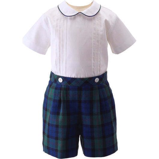 Tartan Shirt and Shorts Set, Navy | Maisonette