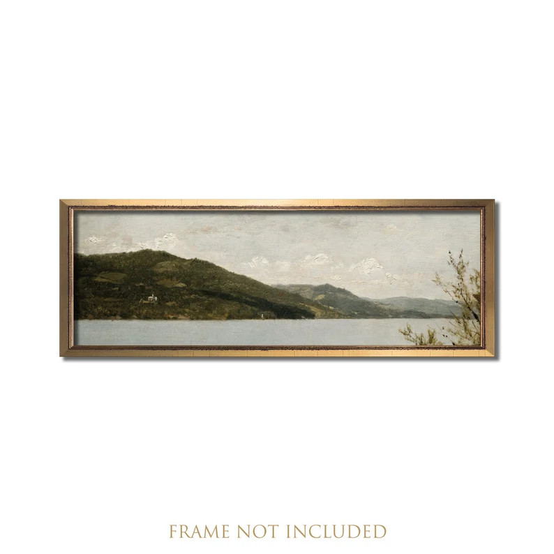 Landscape wall art, Antique landscape oil painting, Vintage Lake George print, Hazy American pano... | Etsy (US)