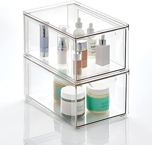 mDesign Plastic Stackable Cosmetic Storage, Large Makeup Organizer, Vanity Container w/Easy Drawer f | Amazon (US)