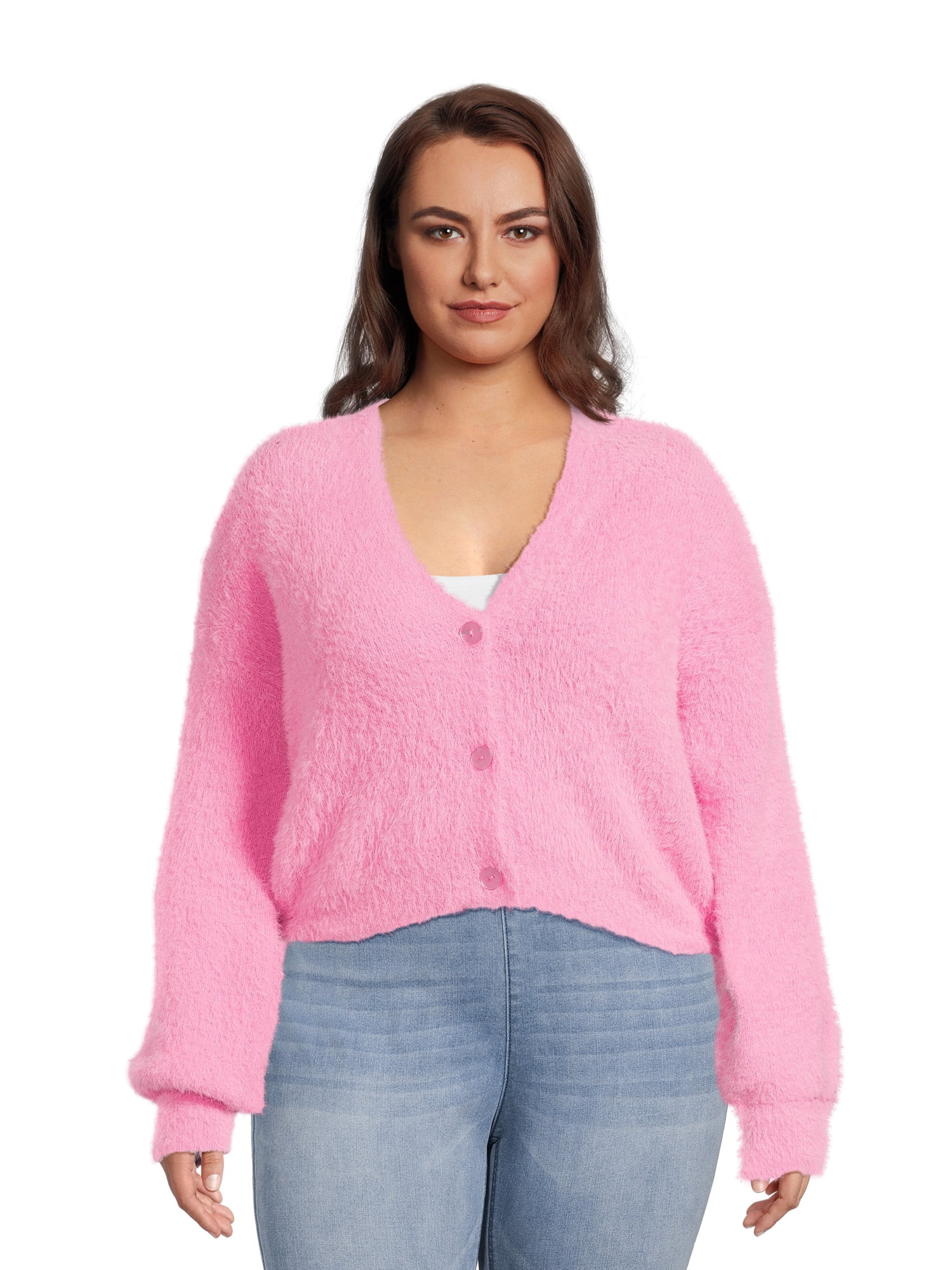No Boundaries Juniors Plus Size Faux Mink Cardigan | Walmart (US)