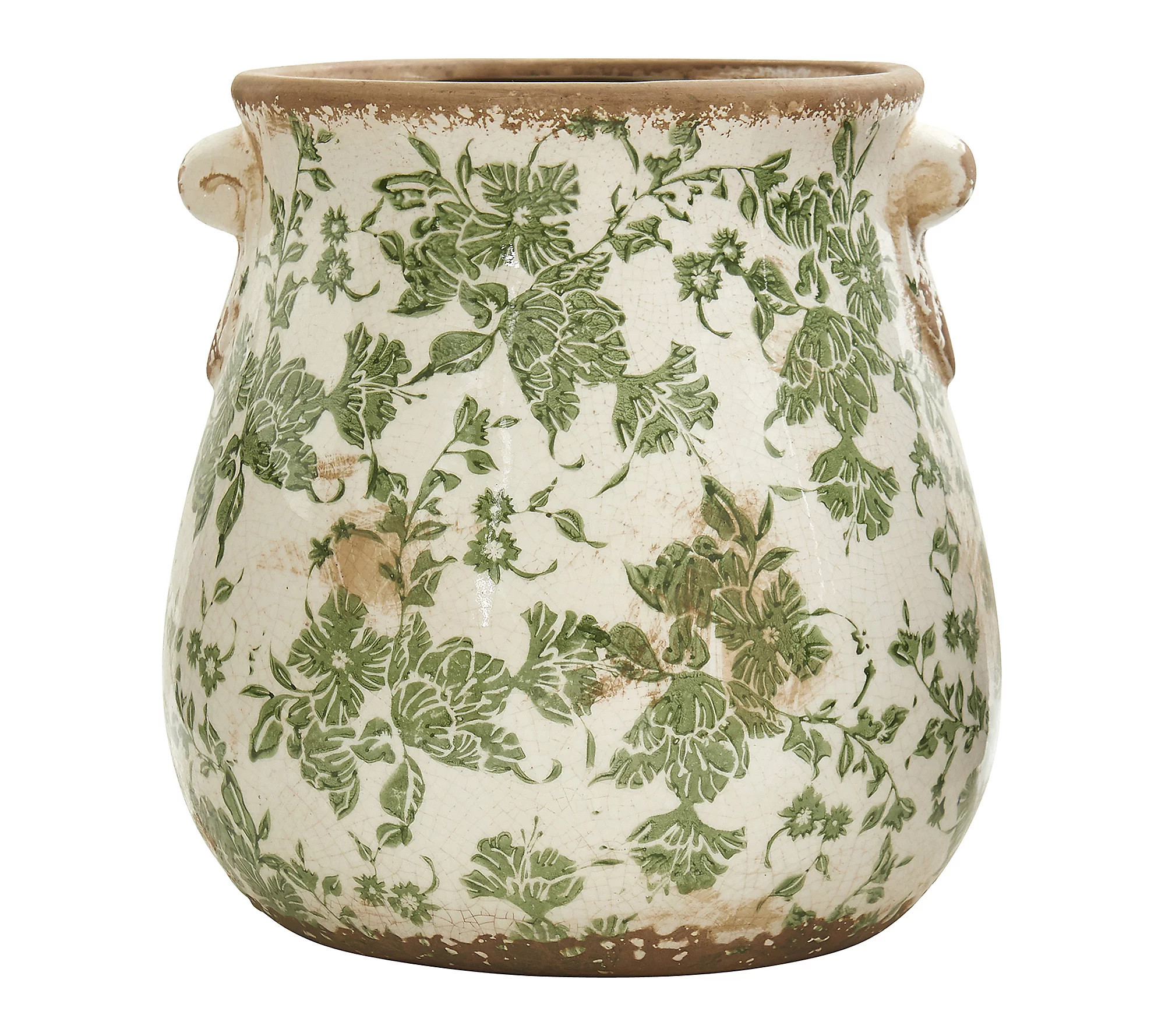 Nearly Natural 10"" Tuscan Ceramic Green Scroll anter | QVC