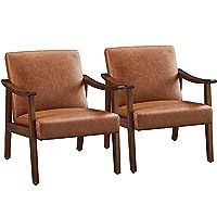 Yaheetech PU Leather Accent Chair, Mid-Century Modern Armchair with Solid Wood Legs, Reading Leis... | Amazon (US)