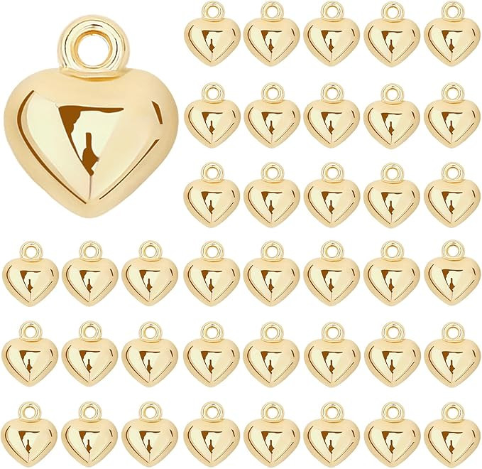 MARFOREVER 40 Pcs 18K Gold Heart Charms for Jewelry Making, Valentines Charms 3D Love Heart Shape... | Amazon (US)