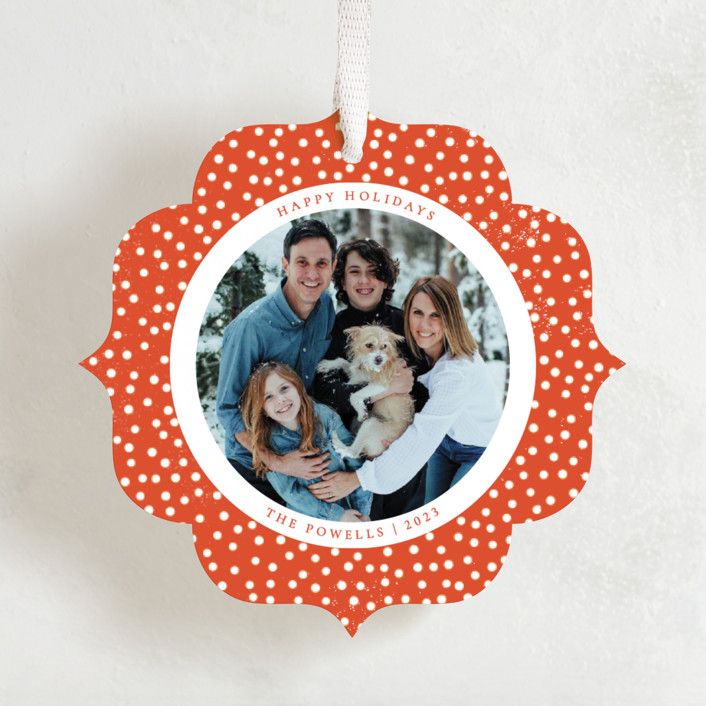 "winter dots" - Customizable Holiday Ornament Cards in Orange by Sumak Studio. | Minted