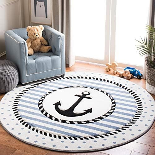 Safavieh Carousel Kids Collection CRK124A Nautical Anchor Nursery Playroom Area Rug, 4' x 4' Round,  | Amazon (US)