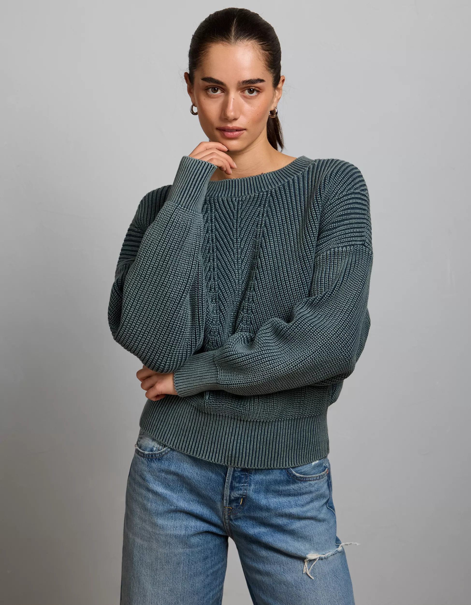 AE77 Open-Back Shaker Stitch Sweater | American Eagle Outfitters (US & CA)