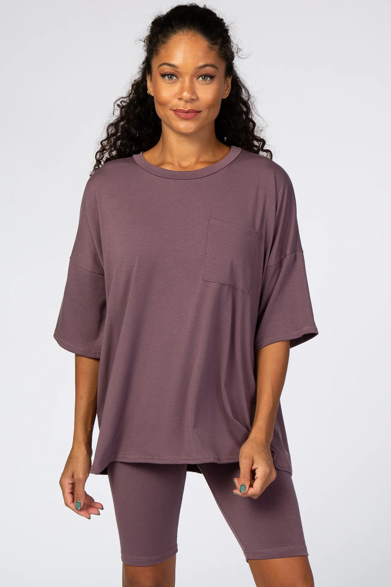 Purple Biker Short Sleep Set | PinkBlush Maternity