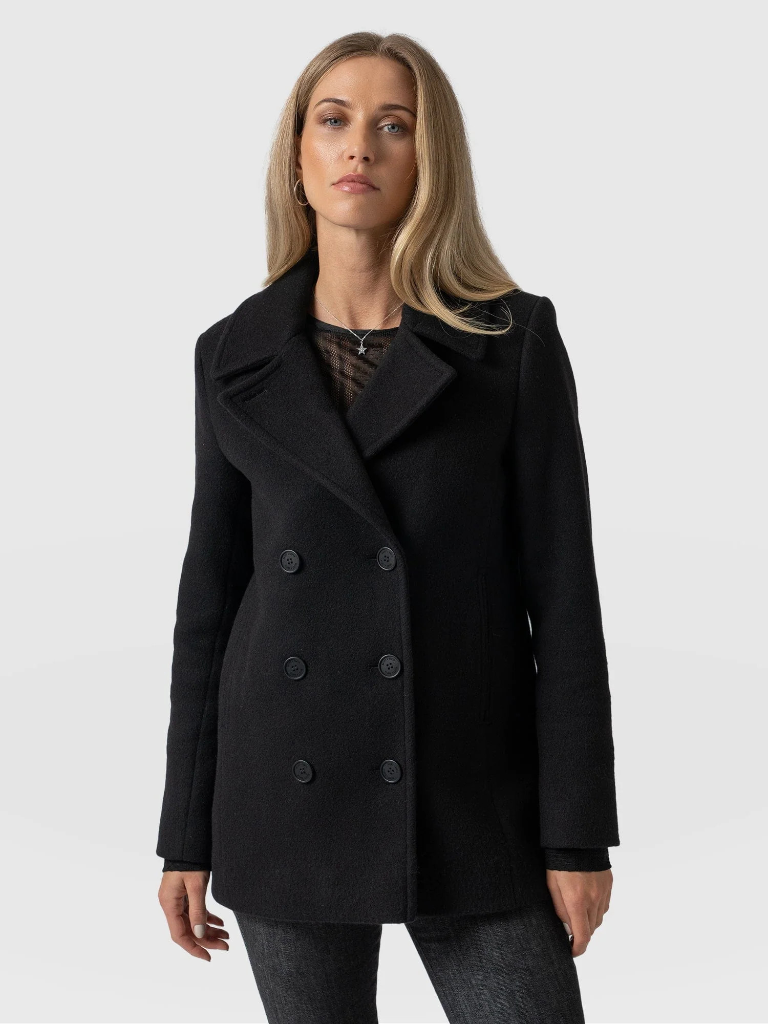 Quinn Pea Coat - Black | Saint + Sofia