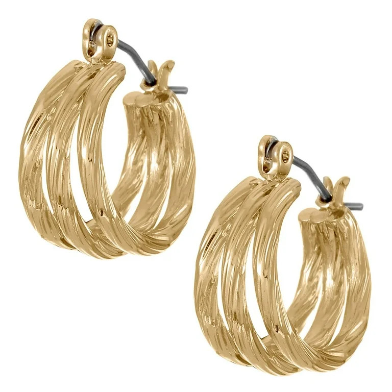 Time and Tru Small Triple Layer Gold Hoop for Women, Twisted Gold | Walmart (US)