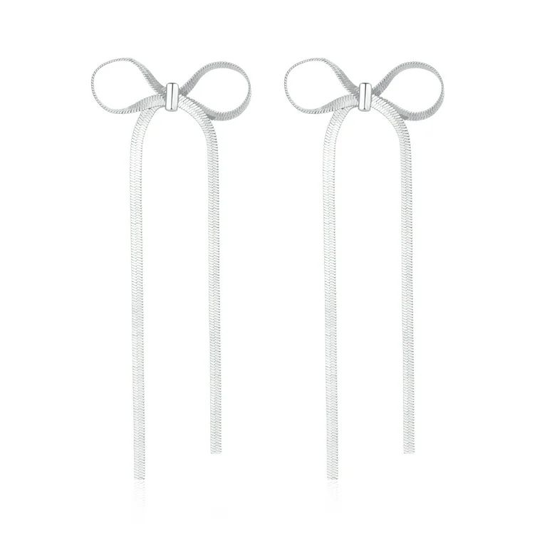 Apsvo Silver Bow Drop Dangle Women Girls Earrings,Tassel Dangly Chain Earrings Bow Ribbon Christm... | Walmart (US)