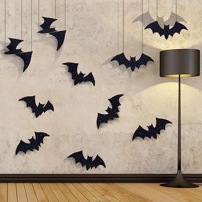 Pawliss Halloween Decorations, 10 Pcs Hanging Bats and Wall Decals Window Stickers, Bat Halloween... | Amazon (US)