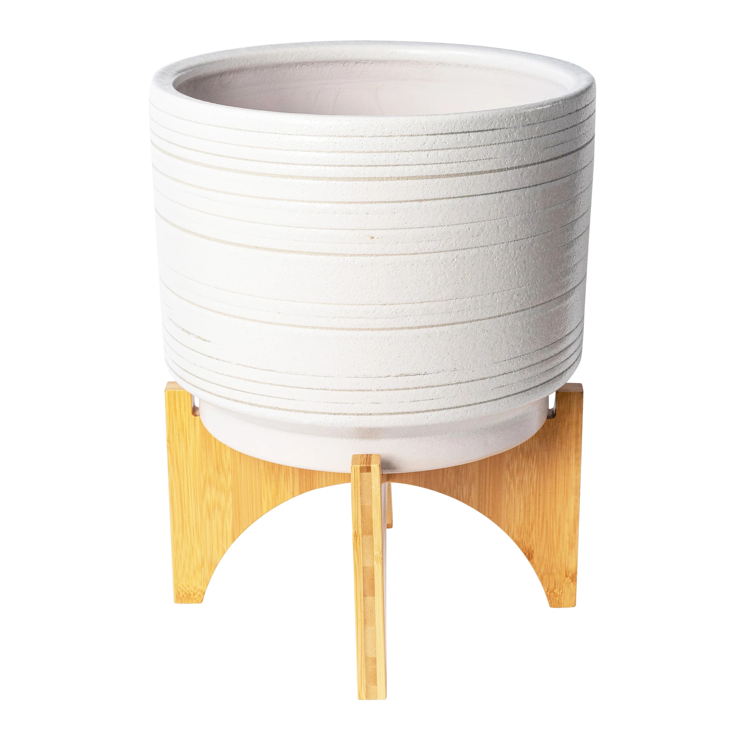 Better Homes & Gardens Pottery 12" Teramo Ceramic Pot with Stand, White | Walmart (US)