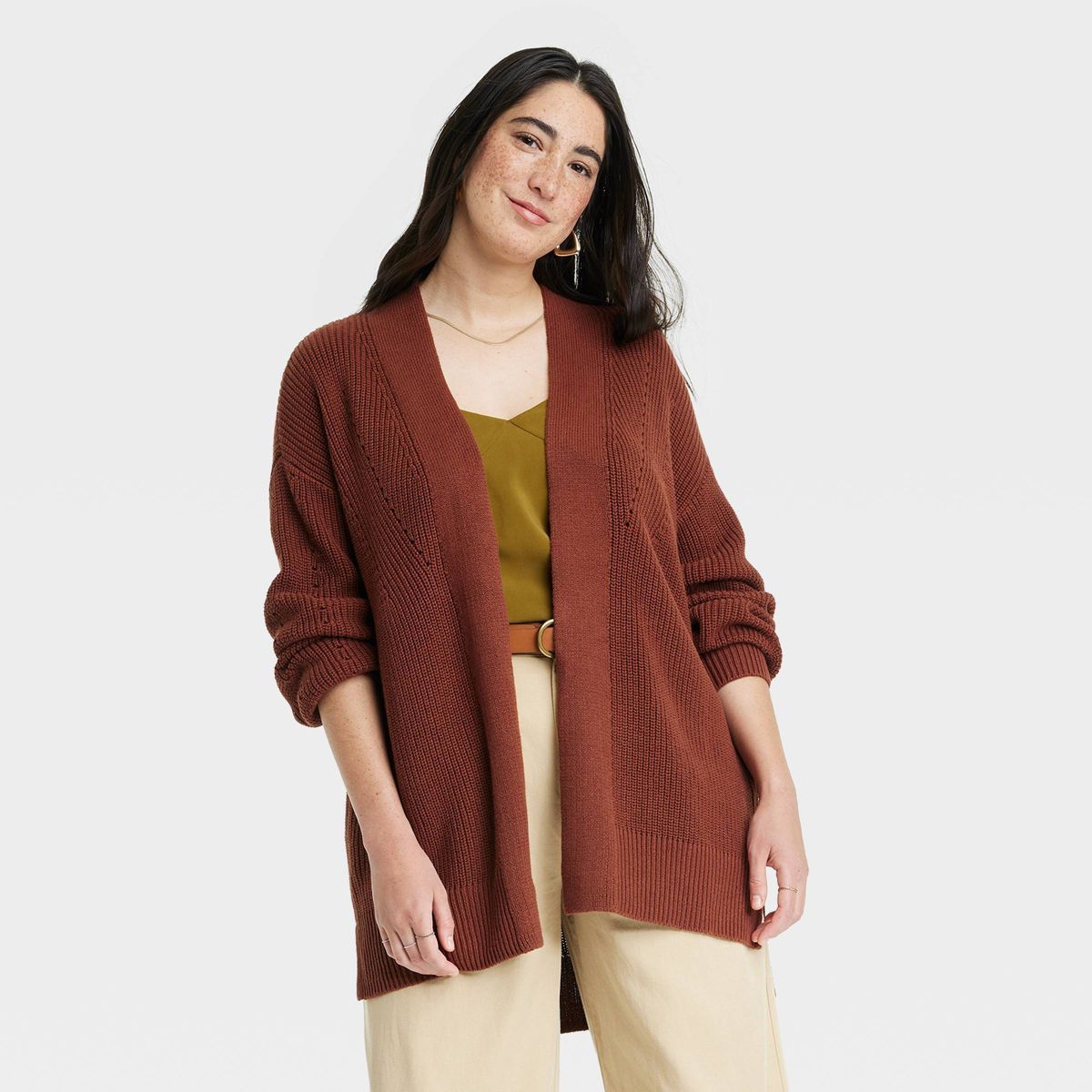 Women's Open-Front Cardigan - Universal Thread™ Brown M | Target