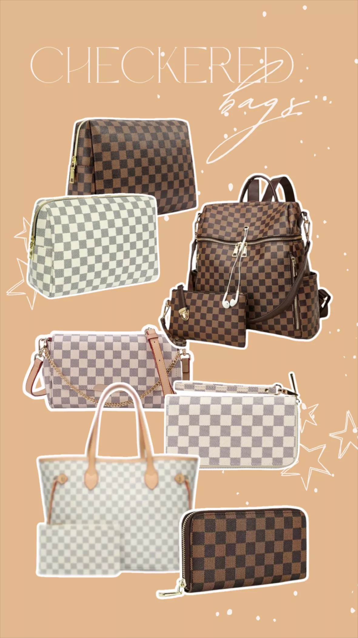 Aokur Makeup Bag Cosmetic Bag Travelling Checkered Make Up Bag Organiz