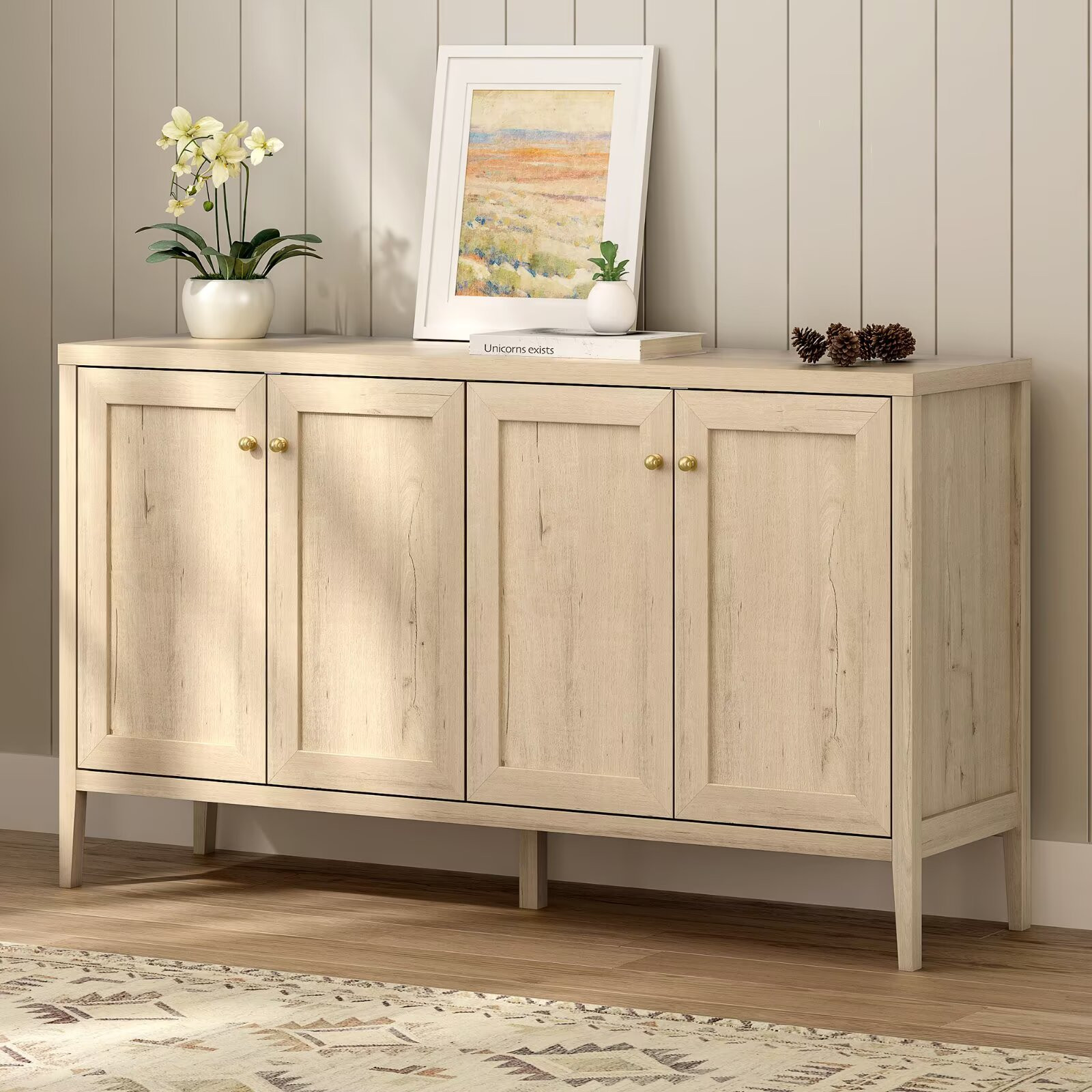 EYYTHUNG Farmhouse Storage Cabinet with 4 Doors, Adjustable Shelf Accent Cabinet, Modern Sideboar... | Walmart (US)