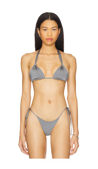 September Solid Cinch Triangle Bikini Top in Metal | Revolve Clothing (Global)