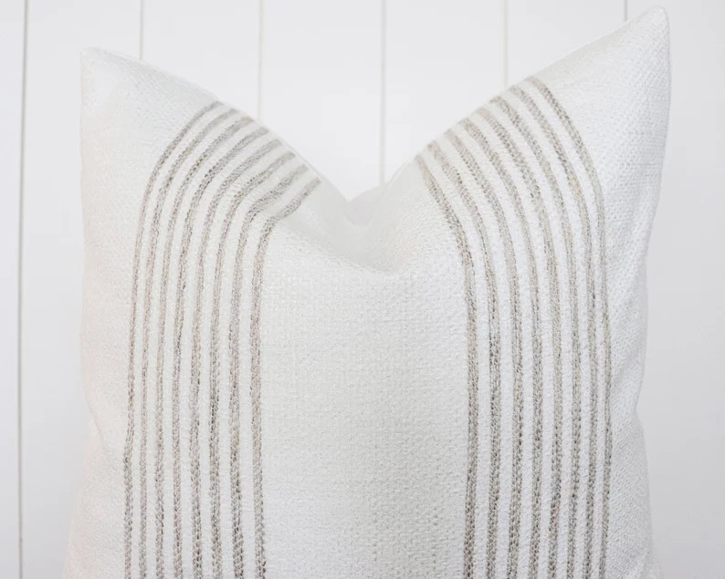Woven Ivory Oatmeal Stripe Pillow Cover | Heavyweight Ivory Beige | Modern Farmhouse Home Decor |... | Etsy (US)
