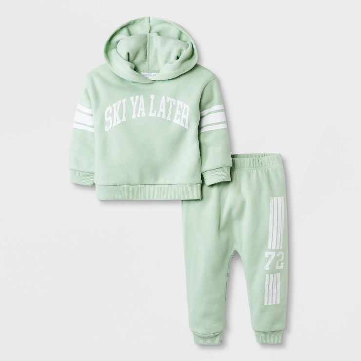 Grayson Mini Baby 2pc 'Ski Ya Later' Fleece Top & Bottom Set - Green | Target