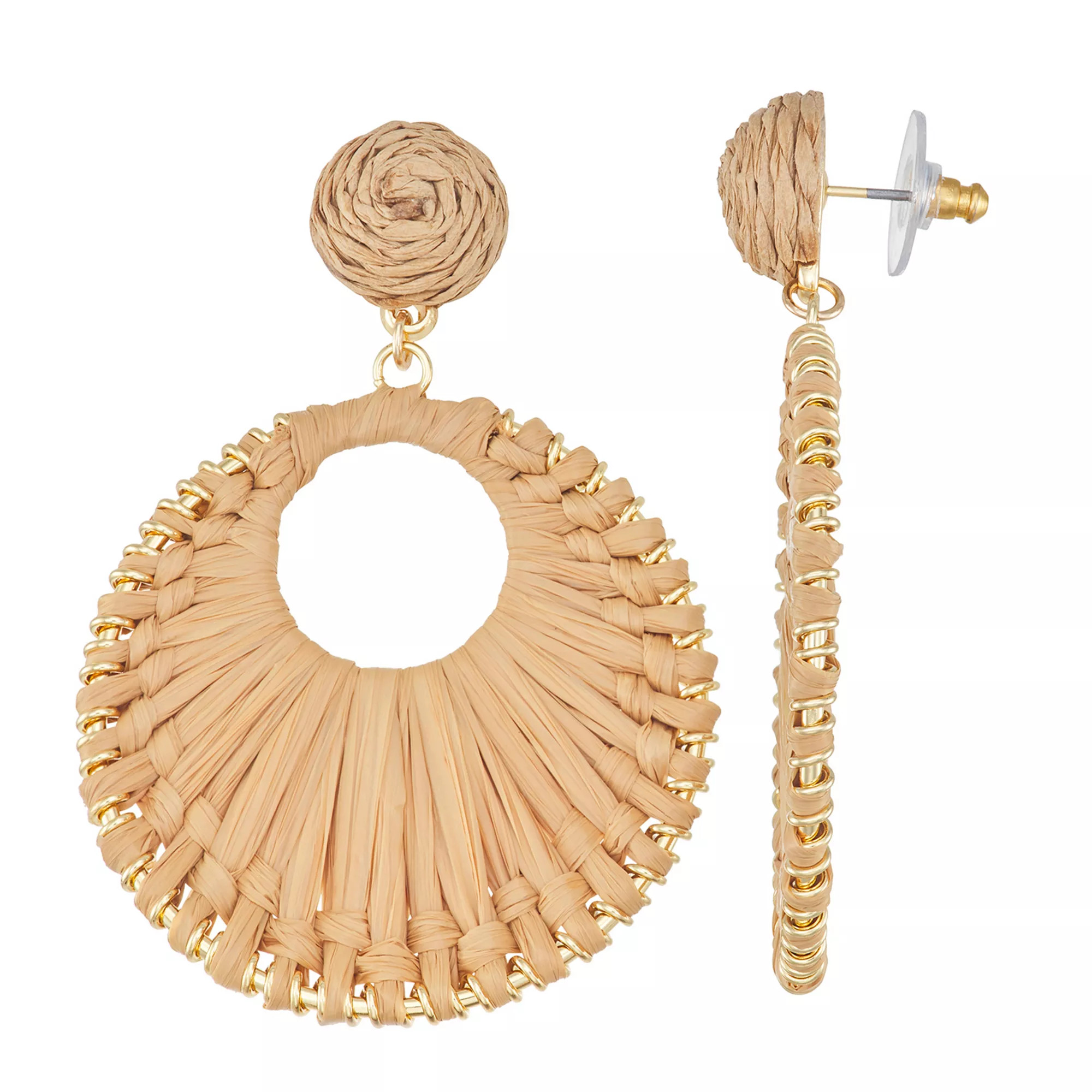 Sonoma Goods For Life® Gold Tone Raffia Wrapped Open Circle Double Drop Earrings | Kohl's