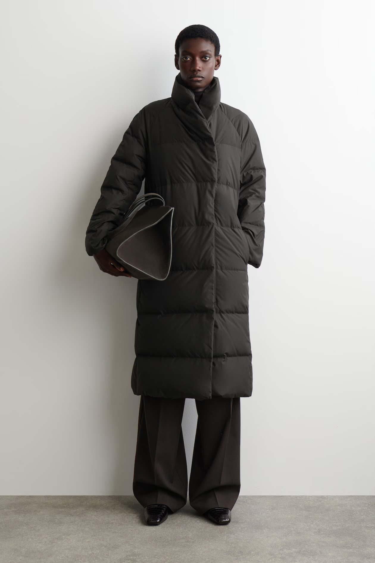 SHAWL-COLLAR QUILTED DOWN LONG COAT - DARK BROWN | COS US | COS (US)
