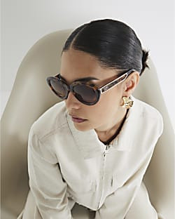 Tortoise Oval 60s Sunglasses | River Island UK & IE