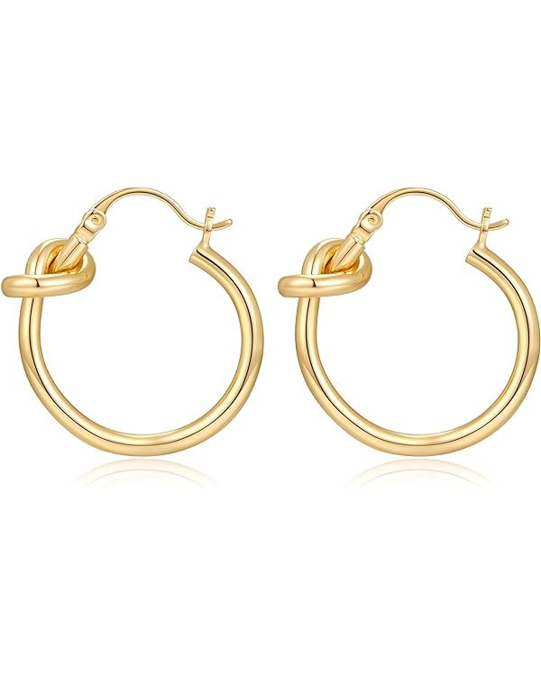 Gold Hoop Earrings for Women Girls 18K Gold Plated Knot Hoop Earrings Statement Lightweight Thick... | Amazon (US)