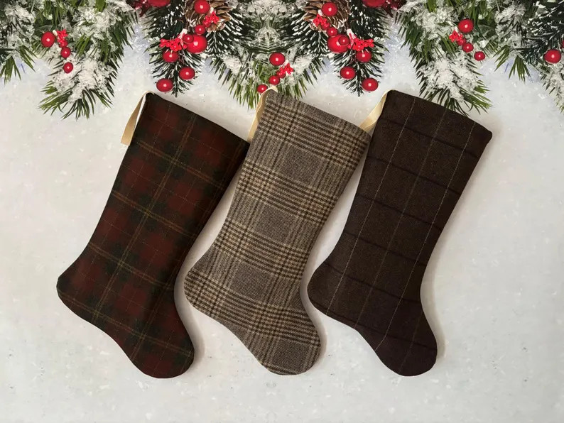 Handmade Plaid Christmas Stocking: Rustic Vintage Wool Decor - Etsy | Etsy (EU)