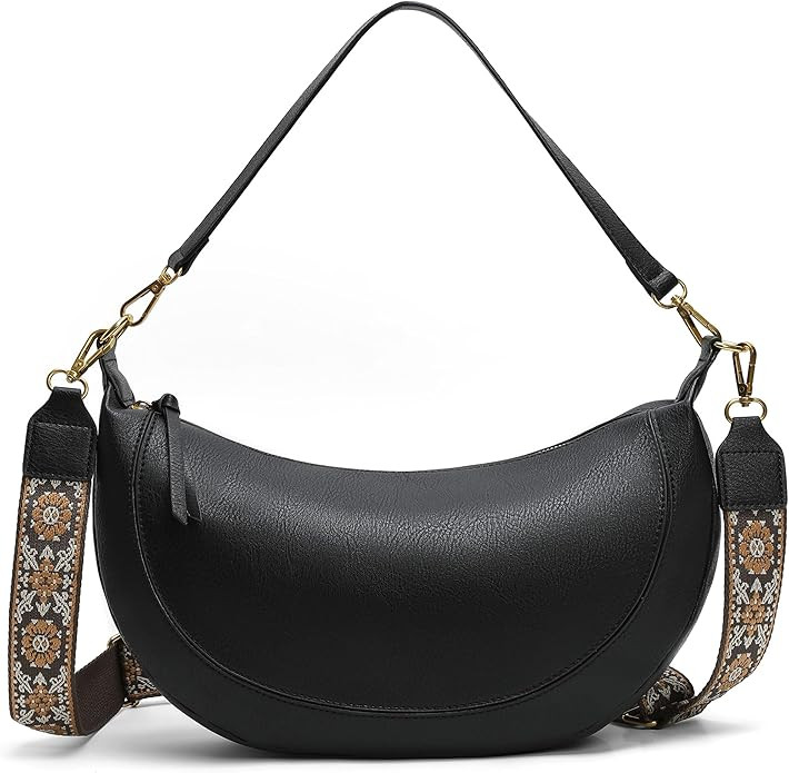 Crossbody Bags for Women Crescent Handbag Vegan Leather Hobo bag with 2 Removable Straps | Amazon (US)