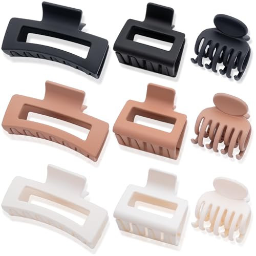 GlowMyst 9PCS Matte Hair Clips for Women - Large Claw Clips for Thick and Thin Hair, Small and Mini Hair Clips, Strong Hold Hair Claw Clips, Ideal for All Hair Types, Neutral Colors | Amazon (US)