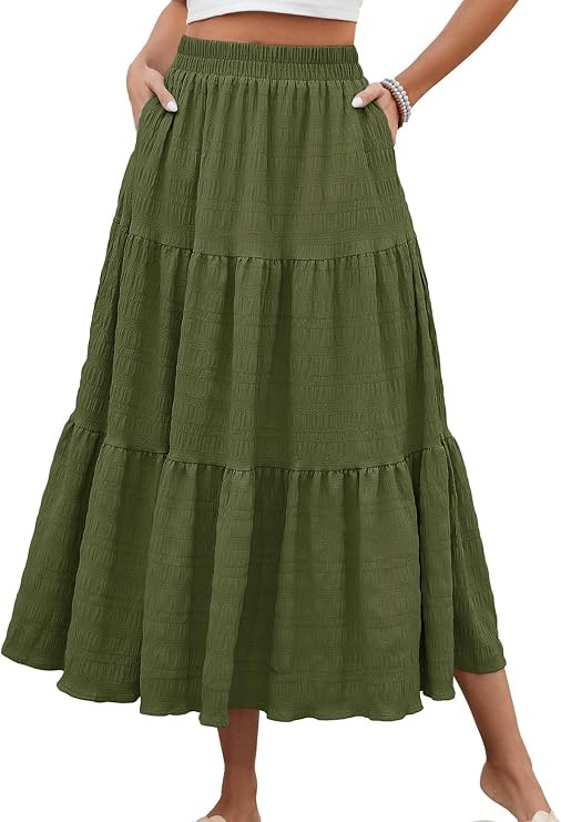 Women's Summer Casual Elegant Smock Layered Tiered Maxi Skirt High Waisted A Line Flowy Long Skir... | Amazon (US)