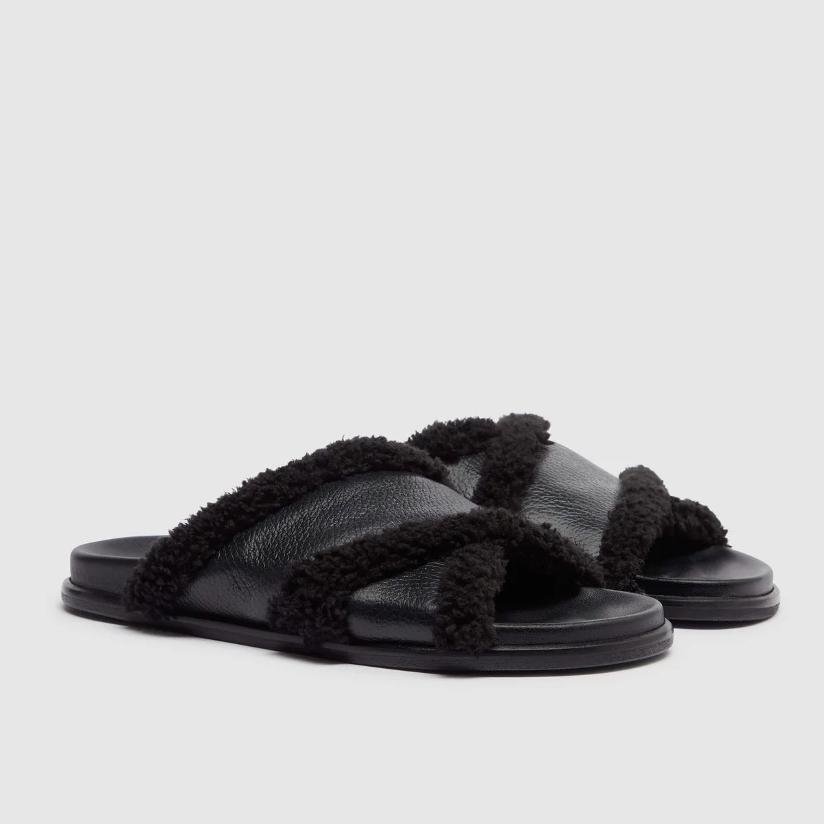 CROSSOVER LEATHER SLIDES - BLACK | WAT The Brand