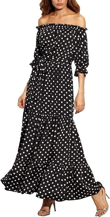 R.Vivimos Women Summer Off Shoulder Polka Dot Long Dresses | Amazon (US)