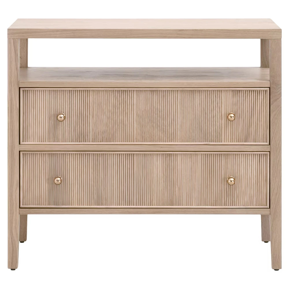 Mira Coastal Beach Natural Oak Wood Wide Nightstand | Kathy Kuo Home