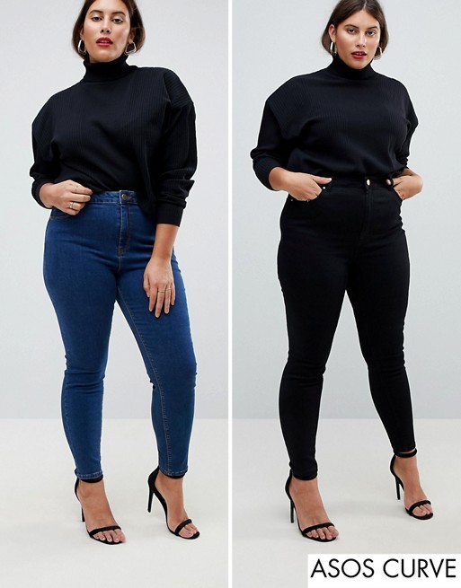 ASOS DESIGN Curve Ridley skinny jeans 2 pack in black and mid blue wash save 16% | ASOS US
