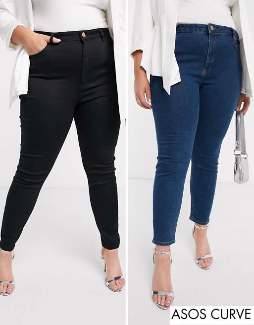 ASOS DESIGN Curve Ridley skinny jeans 2 pack in black and mid blue wash save 16% | ASOS US