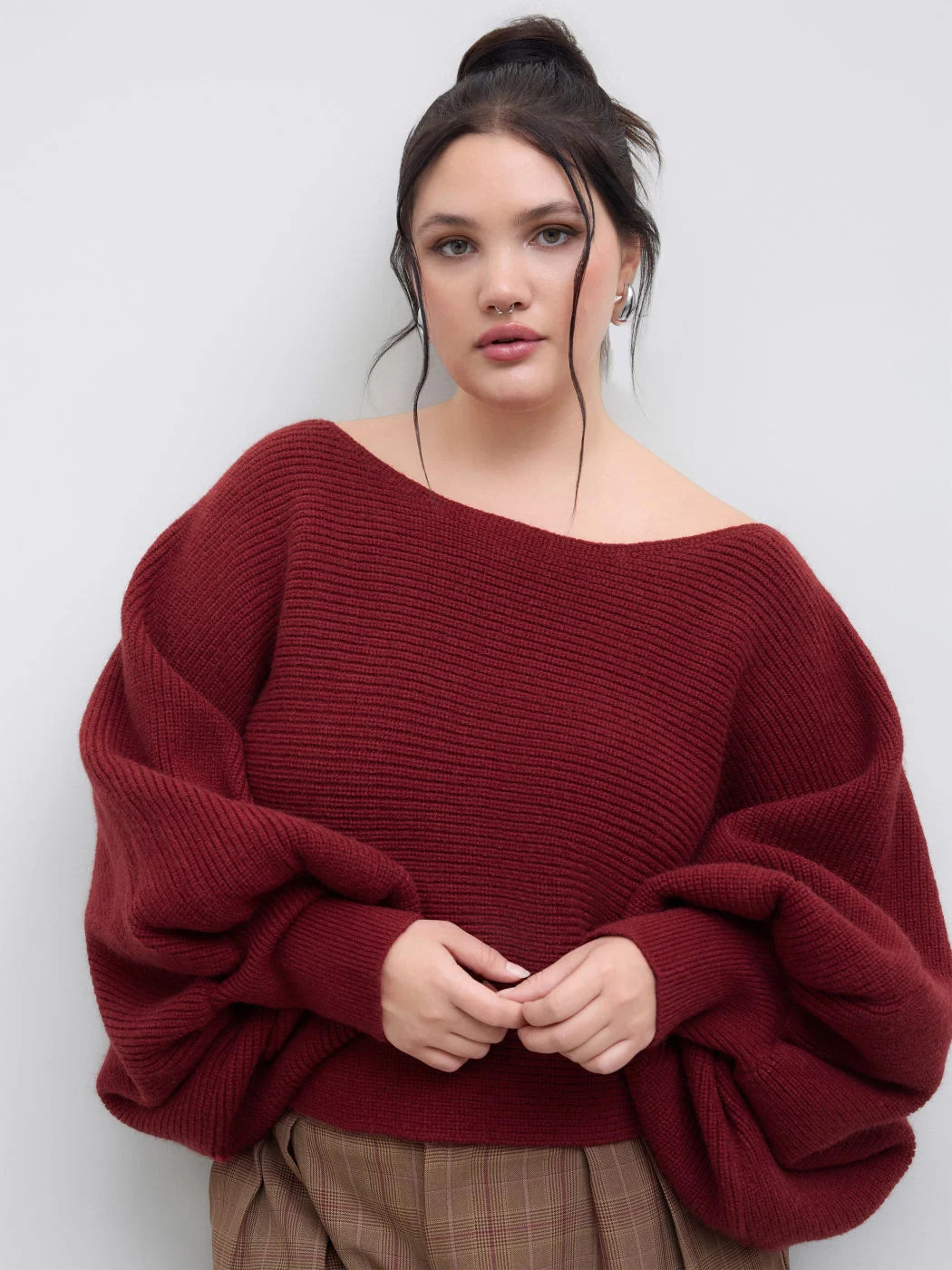 Knit Off-shoulder Long Sleeve Crop Sweater Curve & Plus | Cider