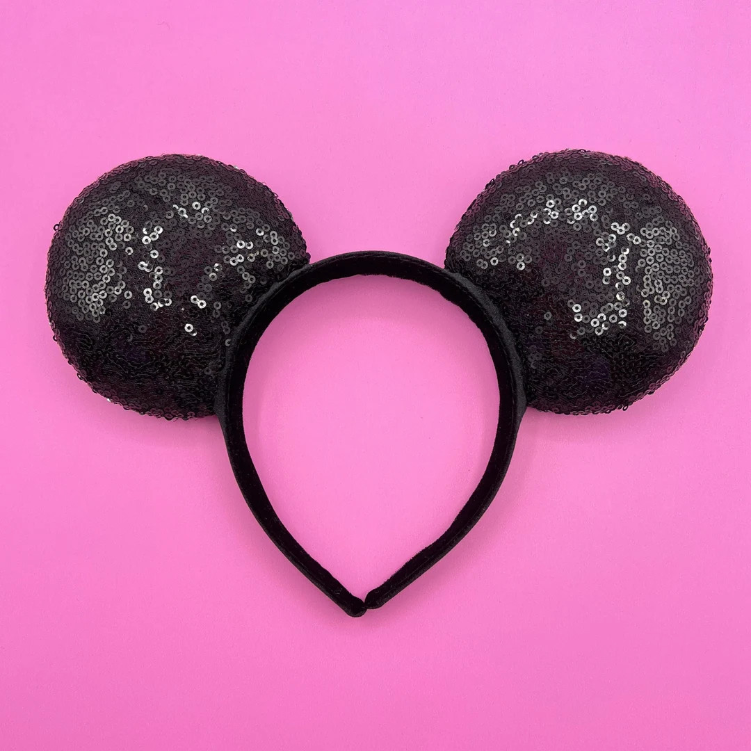 No Bow Black Sequin Mouse Ears Headband - Etsy | Etsy (US)