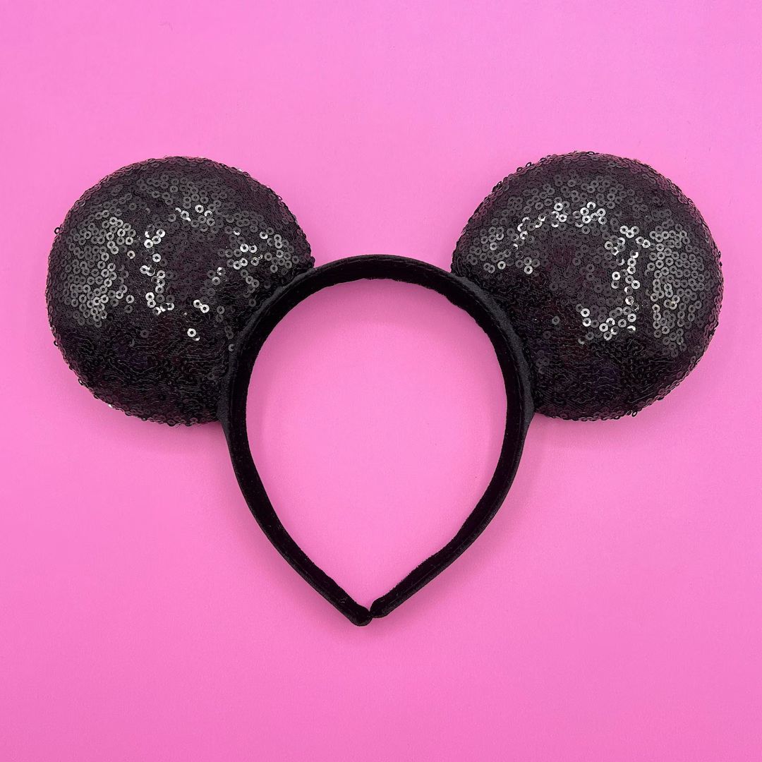 No Bow Black Sequin Mouse Ears Headband - Etsy | Etsy (US)